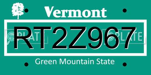 RT2Z967 Vermont License Plate