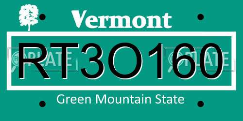 RT3O160 Vermont License Plate
