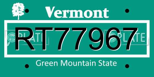RT77967 Vermont License Plate