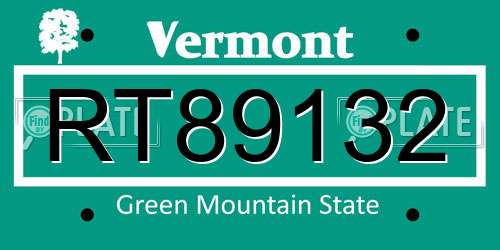 RT89132 Vermont License Plate