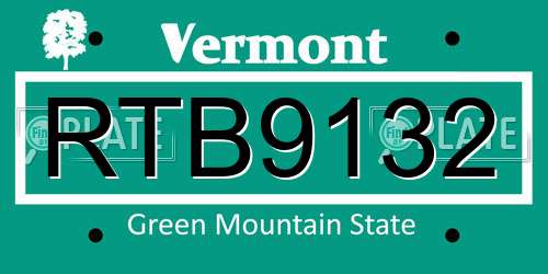 RTB9132 Vermont License Plate
