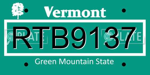 RTB9137 Vermont License Plate