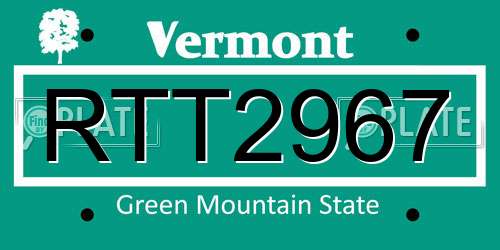 RTT2967 Vermont License Plate