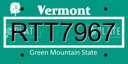 RTT7967 Vermont License Plate