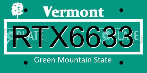 RTX6633 Vermont License Plate