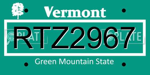 RTZ2967 Vermont License Plate