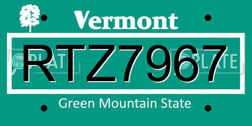 RTZ7967 Vermont License Plate