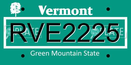 RVE2225 Vermont License Plate