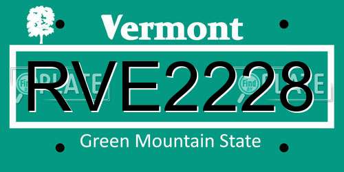 RVE2228 Vermont License Plate