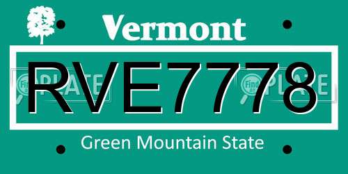 RVE7778 Vermont License Plate