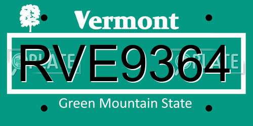 RVE9364 Vermont License Plate