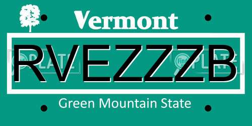 RVEZZZB Vermont License Plate