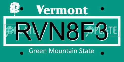 RVN8F3 Vermont License Plate