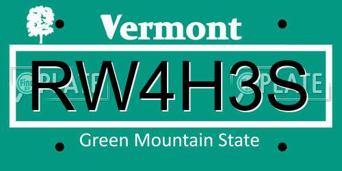 RW4H3S Vermont License Plate