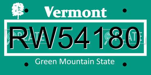 RW54180 Vermont License Plate