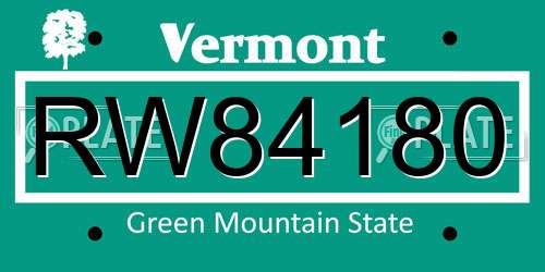RW84180 Vermont License Plate