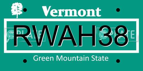 RWAH38 Vermont License Plate