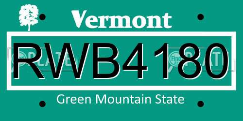 RWB4180 Vermont License Plate
