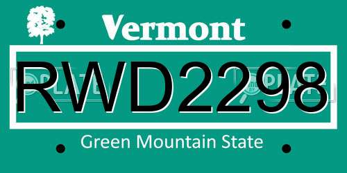 RWD2298 Vermont License Plate