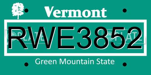 RWE3852 Vermont License Plate