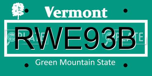 RWE93B Vermont License Plate