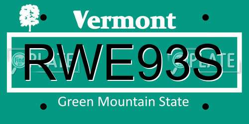 RWE93S Vermont License Plate
