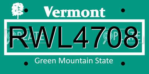 RWL4708 Vermont License Plate