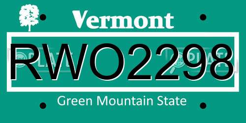 RWO2298 Vermont License Plate