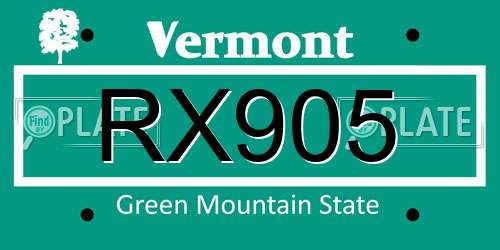 RX905 Vermont License Plate