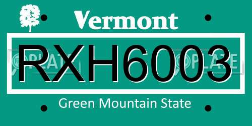 RXH6003 Vermont License Plate