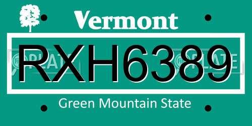 RXH6389 Vermont License Plate