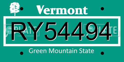 RY54494 Vermont License Plate