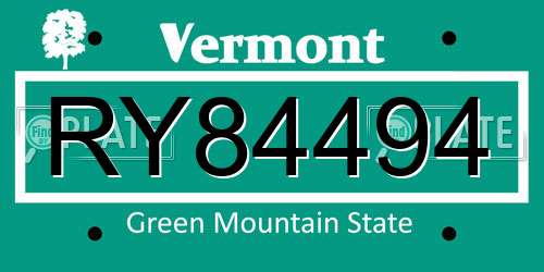 RY84494 Vermont License Plate