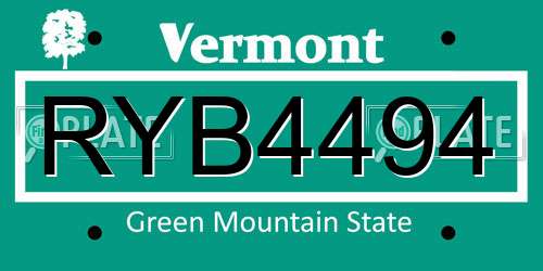 RYB4494 Vermont License Plate