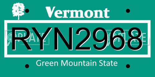RYN2968 Vermont License Plate