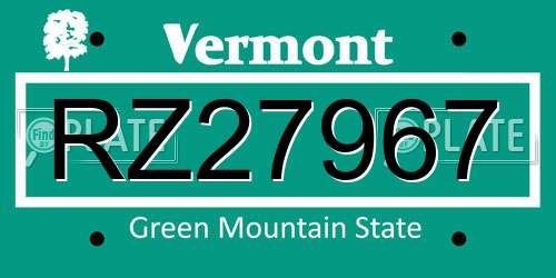 RZ27967 Vermont License Plate