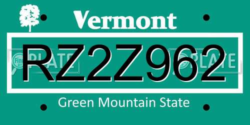 RZ2Z962 Vermont License Plate