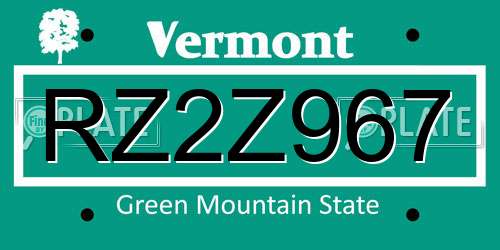 RZ2Z967 Vermont License Plate