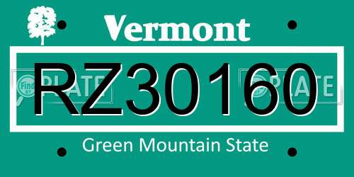 RZ30160 Vermont License Plate
