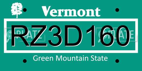 RZ3D160 Vermont License Plate
