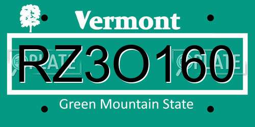 RZ3O160 Vermont License Plate