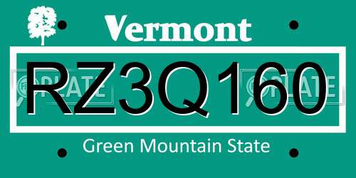 RZ3Q160 Vermont License Plate