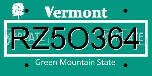 RZ5O364 Vermont License Plate