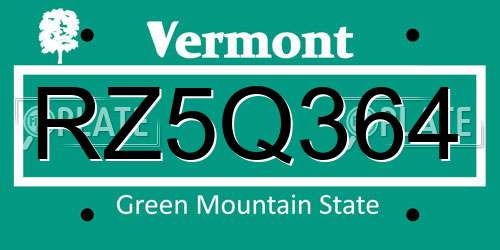 RZ5Q364 Vermont License Plate
