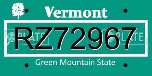 RZ72967 Vermont License Plate