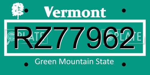 RZ77962 Vermont License Plate