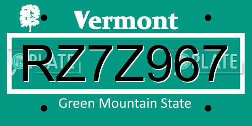 RZ7Z967 Vermont License Plate