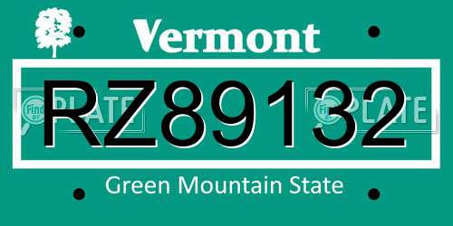 RZ89132 Vermont License Plate