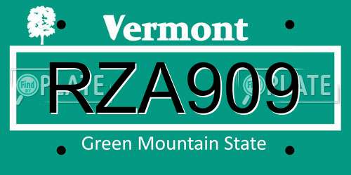RZA909 Vermont License Plate