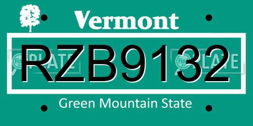 RZB9132 Vermont License Plate